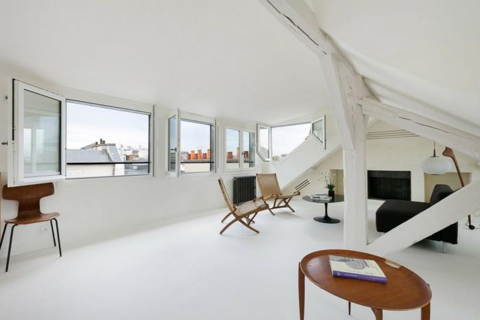 İskandinav tarzında bir çatı katı nasıl düzenlenir, koyu renkli ahşap mobilyalar