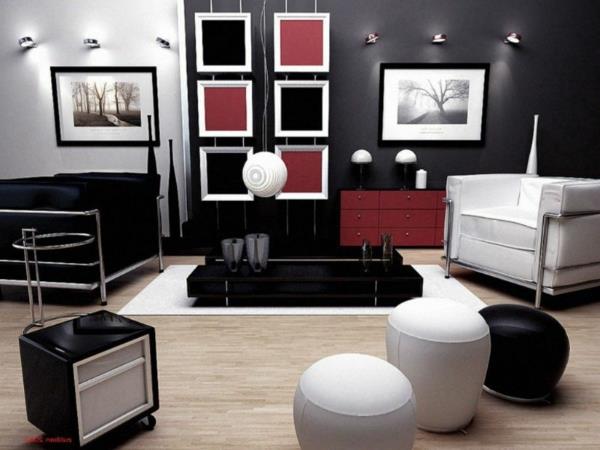 Deco-ideja-moderne-dnevne sobe-v-črno-rdeče-beli barvi