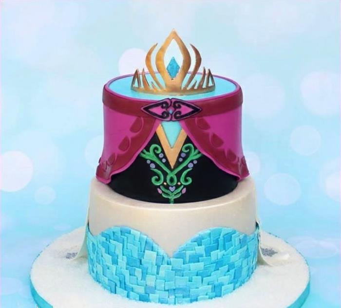 okrasitev torte-rojstnodnevna punca-kraljica-snega-torte-ideje-anna-in-elsa