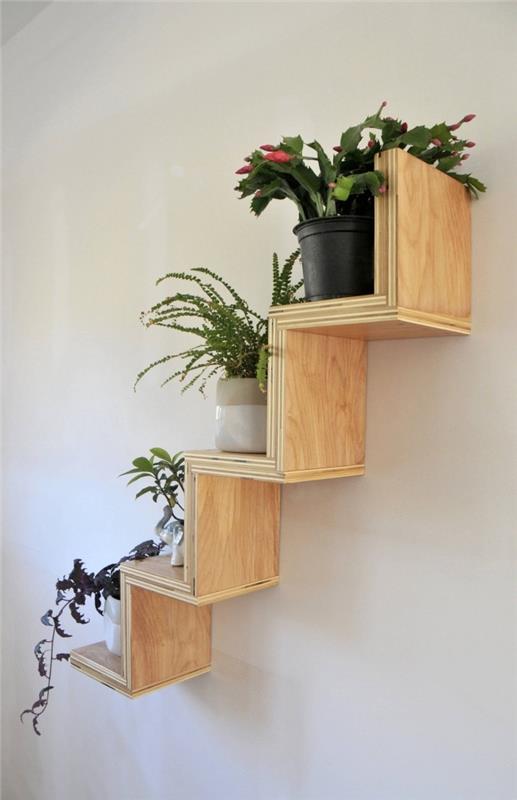 sienų apdailos idėja su augalų dizaino prieškambario sienų atrama kambariniams augalams mediena