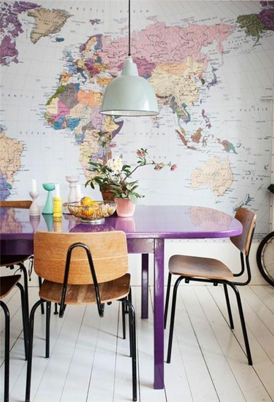duvar-dekor-fikri-yemek odası-tasarım-duvar kağıdı-baskılı-görüntü-sandalyeler-demir-ve-ahşap