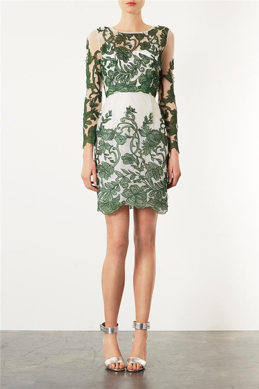 ideja-naravnost-obleka-fluid-day-outfit-elegantna-ženska-zelena-čipka-obleka