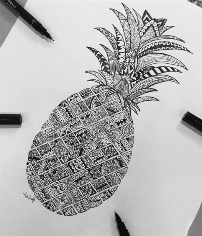 Çizim stili süper fikir siyah beyaz resim ananas geometrik şekiller nasıl çizilir