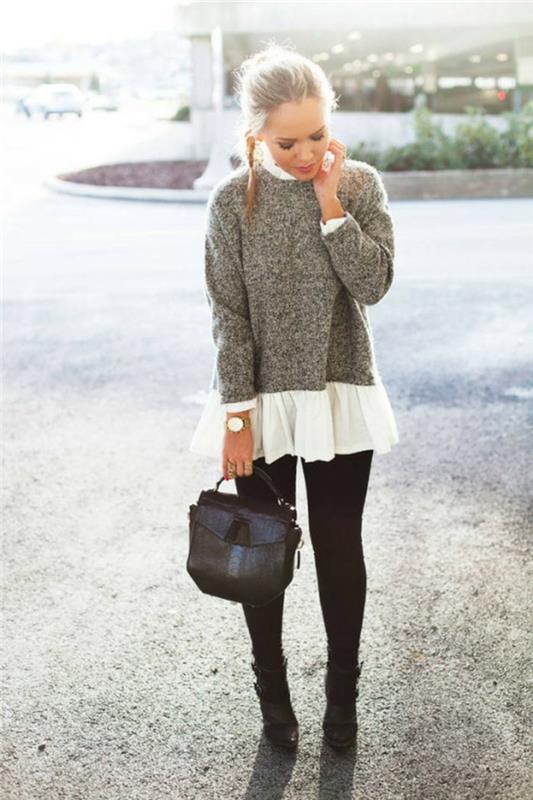 idėja-megztinis-moteris-žakardinė-apranga-žieminiai-balti marškiniai ir megztinis