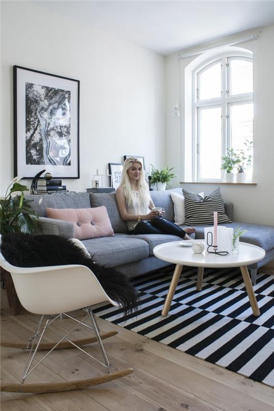 idėja-kuris-tumblr-modernus-kilimas-gyvenamajam kambariui-pasirinkti baltą ir juodą interjerą