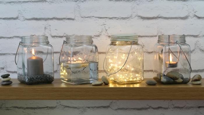 Barattoli di vetro utilizzati gel delle lantern e portacandele e fili luminosi