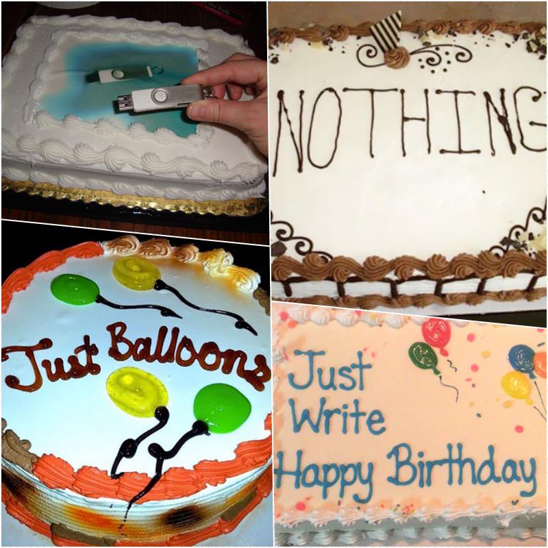 Komik doğum günü pastası dört çeşidi, yanlış anlama doğum günü pastası, orijinal komik pasta fikri üzerine kelimenin tam anlamıyla cümle