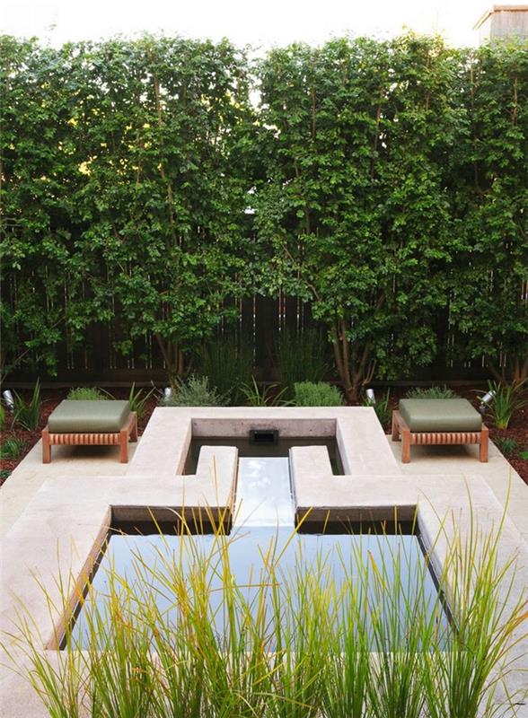 ideja vetrič pogled rastlinsko krajinsko urejeno dvorišče z bazenom zunanje pohištvo v lesenih grmovnicah skrij pogled drevesa grmičevje
