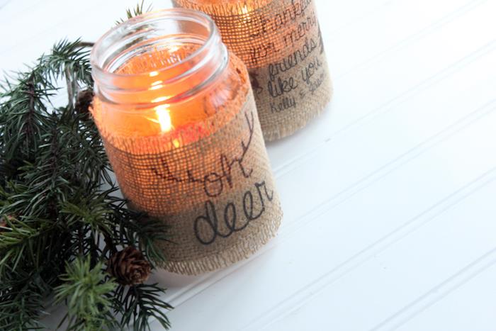 džiuto juostos cutomsied stiklo indelis su juodu raštu ir žvakė viduje, originalus žvakidė, pigi Kalėdų dovana