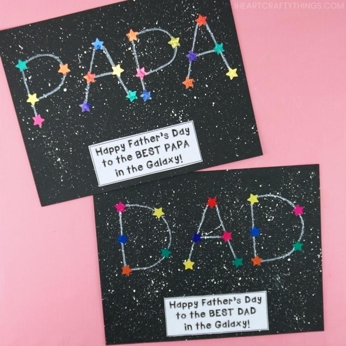 diy galaksi kartı fikri babalar günü hediyesi fikri kolayca yıldız parıltılı boya yapmak için
