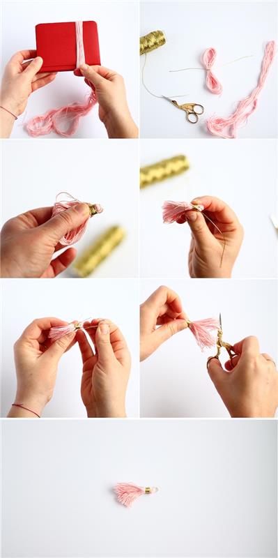 idėja, kaip pasigaminti rožinės spalvos vilnonę pomponą papuošti pasidaryk pats raktų pakabuką, merginos gimtadienio dovana