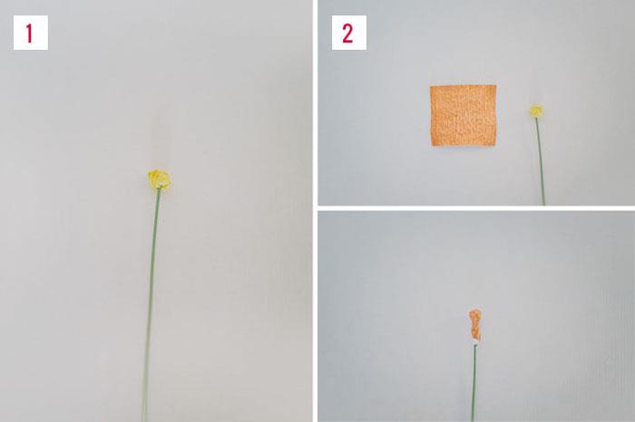 örneğin bir kağıt çiçek nasıl yapılır yeşil filmaşin ve çiçeğin kalbi için küçük sarı top