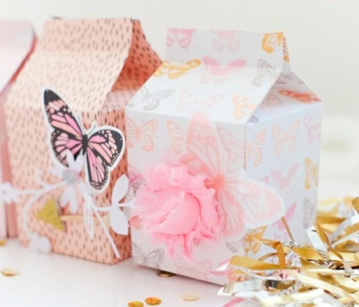 idėja-kaip pritaikyti „pasidaryk pats“ dėžutes-tipo-pieno dėžutes, dekoruotas gėlėmis ir drugeliais