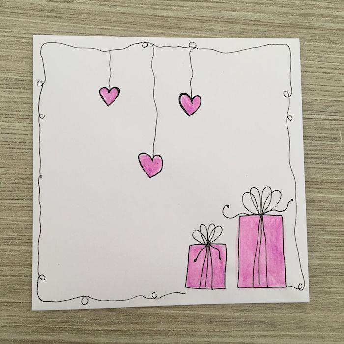 ideja za darilo za rojstni dan risba in viseča srca ter okvir primer preproste risbe za rojstni dan