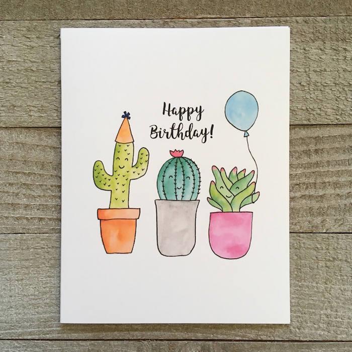 ideja za risanje rojstnodnevne deklice srčkani pisani lončki s kaktusi za vesel rojstni dan