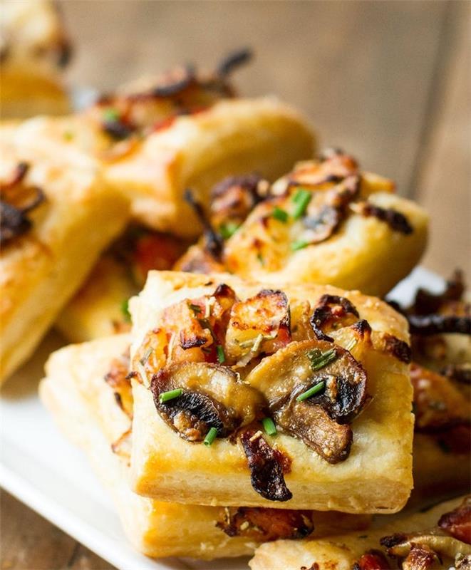 mini mantarlı ve tuzlu soğanlı tart örneği, aperatif için puf böreği ile ne yapılır