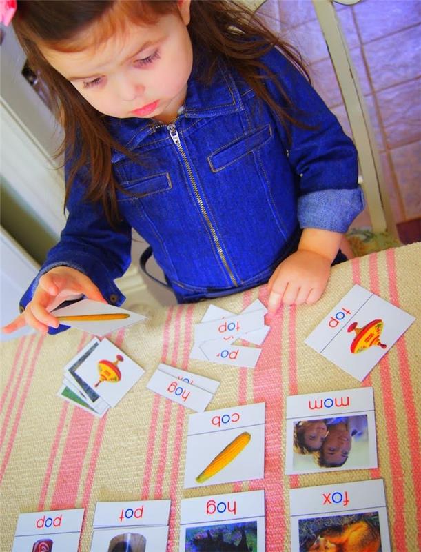 alfabeyi öğrenmek için eşleştirme oyunu, bir görüntüyü bir metinle ilişkilendirmek, montessori öğrenme etkinlikleri