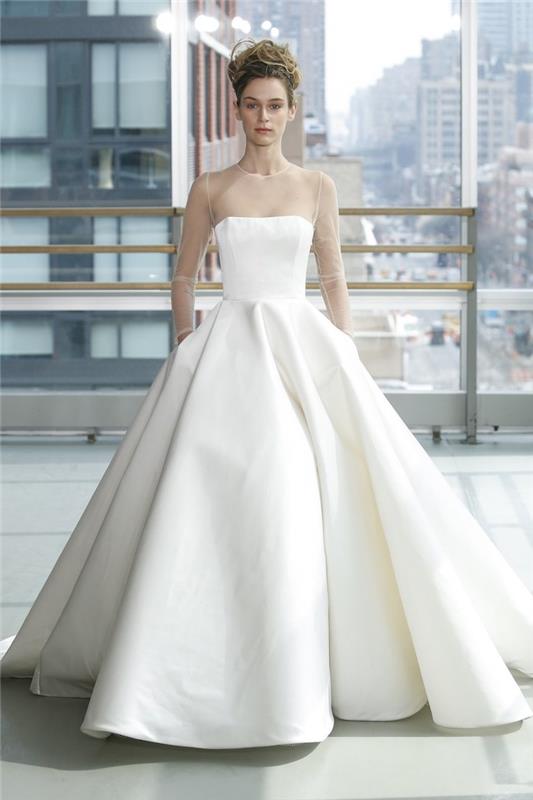 Gražios vestuvinės suknelės elnių nuotakos pasirenka jos ilgos baltos princesės stiliaus vestuvinės suknelės prekės ženklą