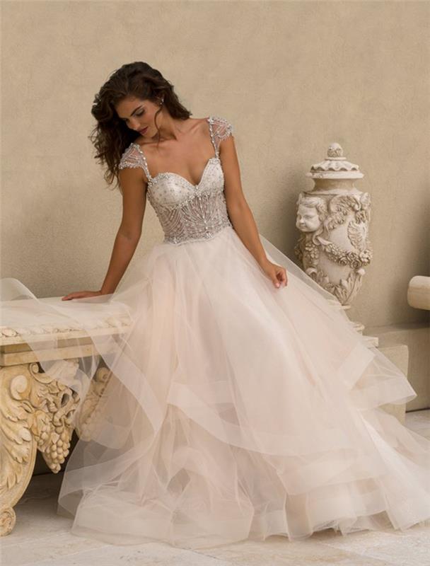 Obleka z diamanti brez naramnic, poročna obleka iz čipke iz princese, elegantna romantična poročna obleka, čudovito krilo iz tila