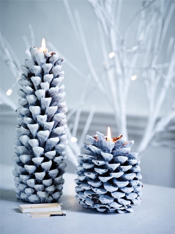 modeli božične jelke, okras z božičnim borovim stožcem, svečnik za sveče diy borovček
