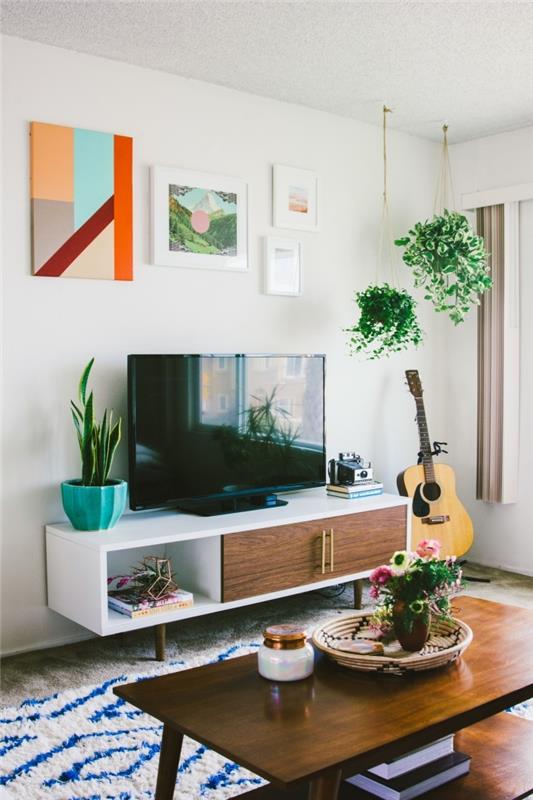 modern boho iç modern boho sehpa koyu ahşap masa asılı ekici