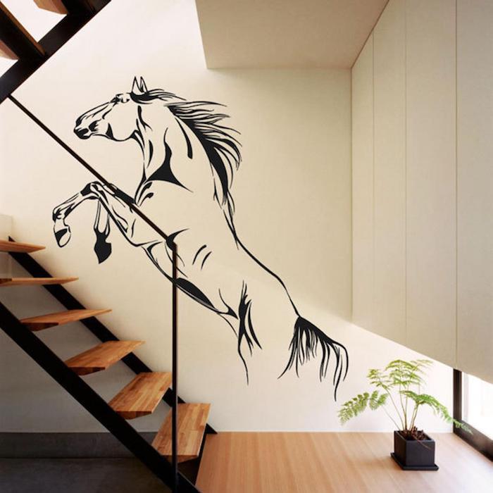 ideje za stenske poslikave po stopnicah s stensko nalepko iz konja leseno stopnišče iz črne kovinske ograje