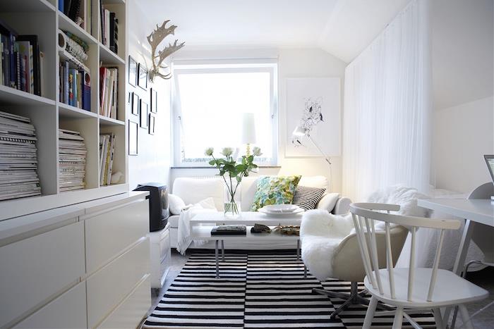 maža svetainė ir skandinaviška svetainė Šiaurės stiliaus baltas minimalistas