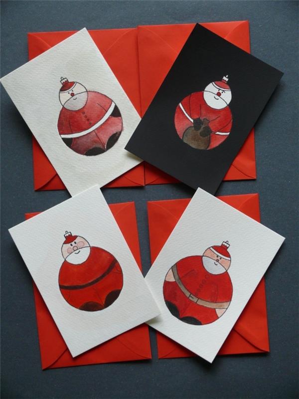 Kendin Yap anaokulu Noeli, Noel için boş bir kart nasıl süslenir, Noel Baba çizimli bir DIY kartı örneği