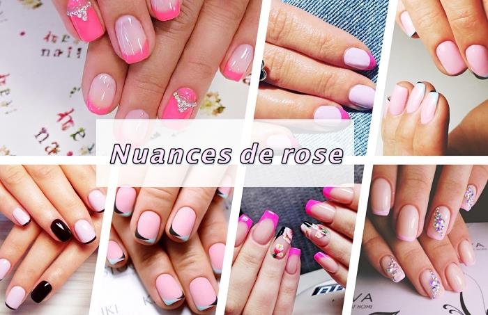 kako narediti originalno dekoracijo nohtov s tehniko francoske manikure v roza barvi, nail art s kristalno dekoracijo