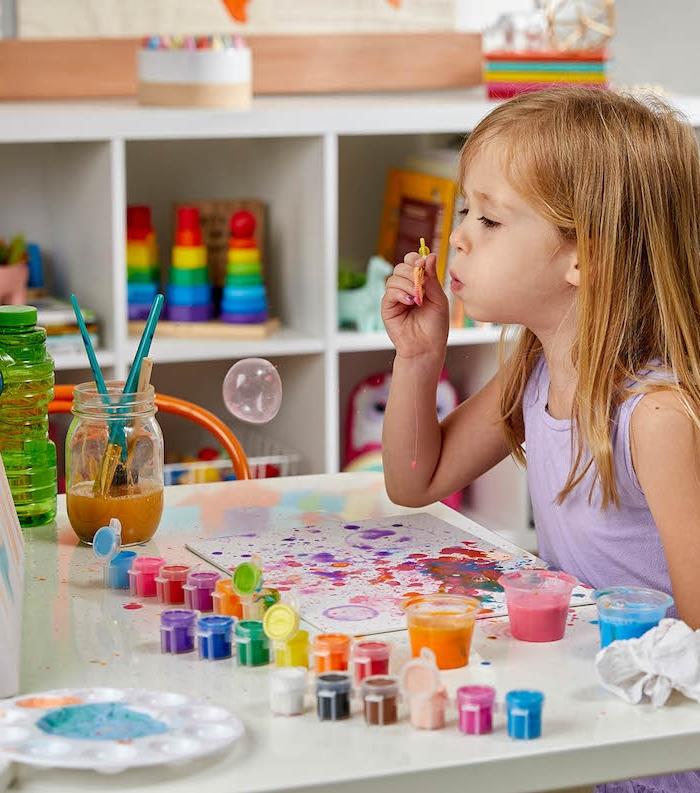 vaikų piešimo idėjos su spalvingais burbuliukais pavyzdys rankinė veikla 3–5 metų vaikų darželio pradinė dalis, kurią lengva padaryti ir smagu