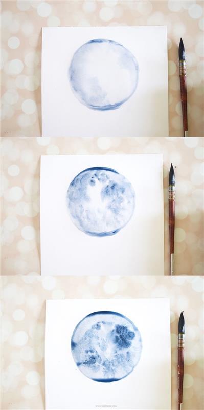 naredite polno luno v akvarelnem slikarstvu za začetnike, ustvarite senčna območja v akvarelu