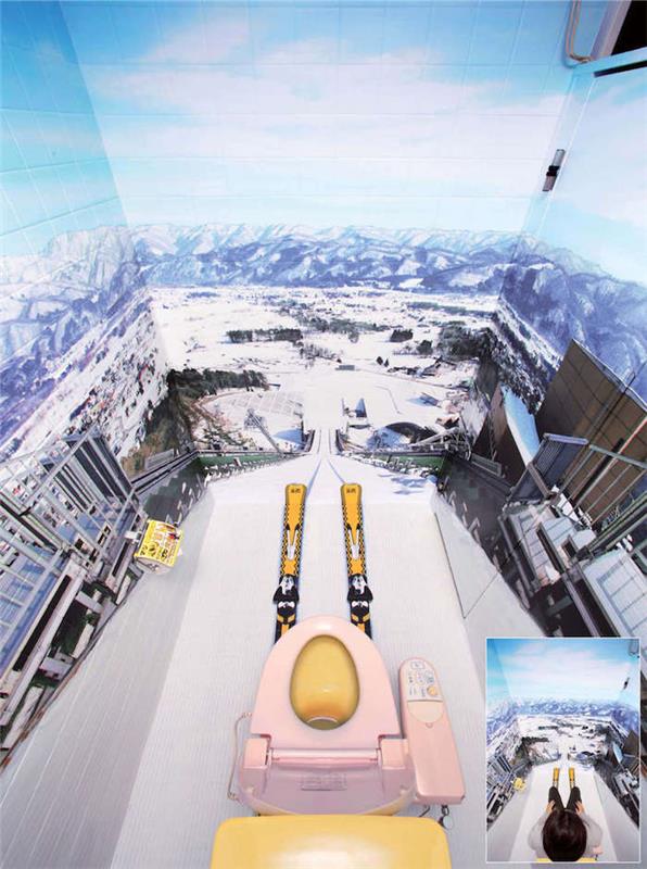 viseče stranišče deco izvirno ozadje skakalnica gorska trompe loeil
