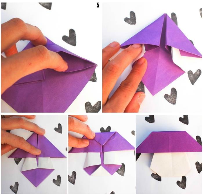 yetişkinlere ve çocuklara hitap edecek origami mantar modelinin kağıt katlanması