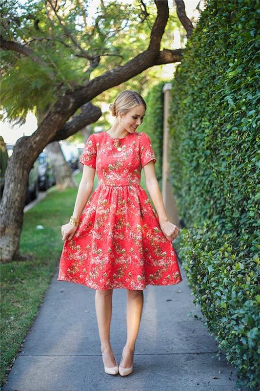 Güzel ülke şık gelinlik şık ülke elbise zarif fikir kırmızı yaz kıyafeti çiçekli elbise