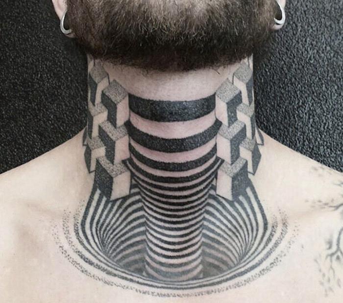 3 matmenų tikroviškos kaklo tatuiruotės idėjos abstraktaus tatuiruotės stiliaus