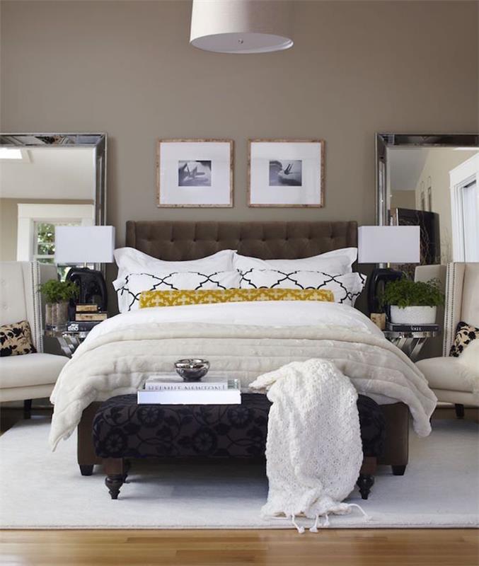 beyaz bej taupe yatak odası dekorasyon fikirleri