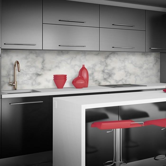 Šiuolaikinės raudonos virtuvės interjeras. 3D atvaizdavimas.