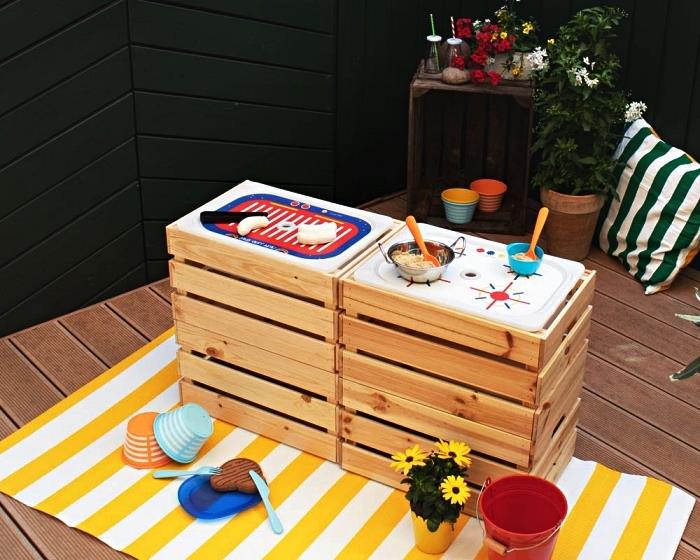 zgraditi otroško kuhinjo z zaboji ikea knagglig, škatlo za shranjevanje ikea knagglig preusmerjeno v zunanje pohištvo