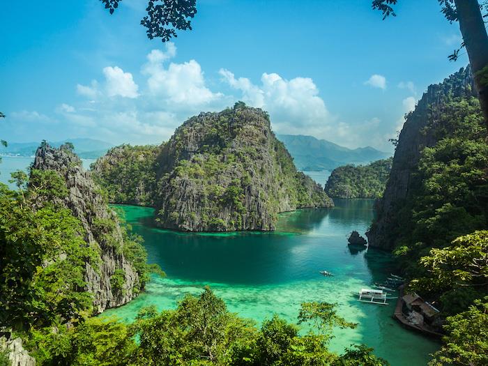 Graži Filipinų sala su mėlynai žaliu vandeniu ir daug žalumos, gražiausios nuotraukos pasaulyje, gražaus kraštovaizdžio nuotraukų tapetai