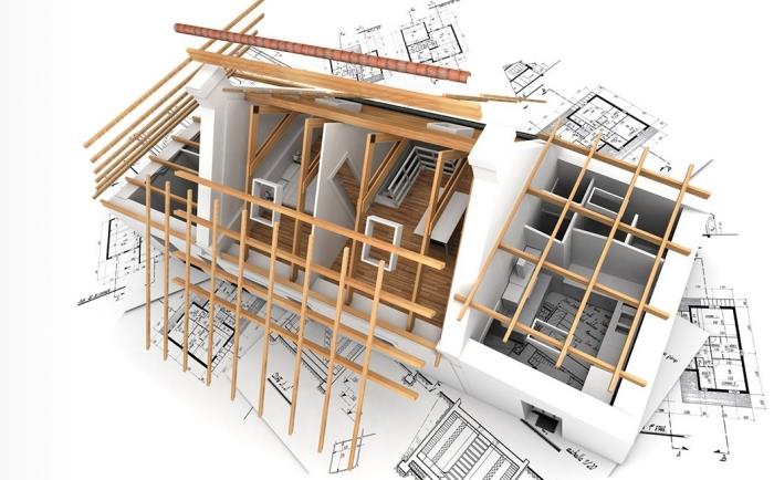 dviejų aukštų namo statybvietės modelis, namų statyba iš žaliavų ir natūralių medžiagų
