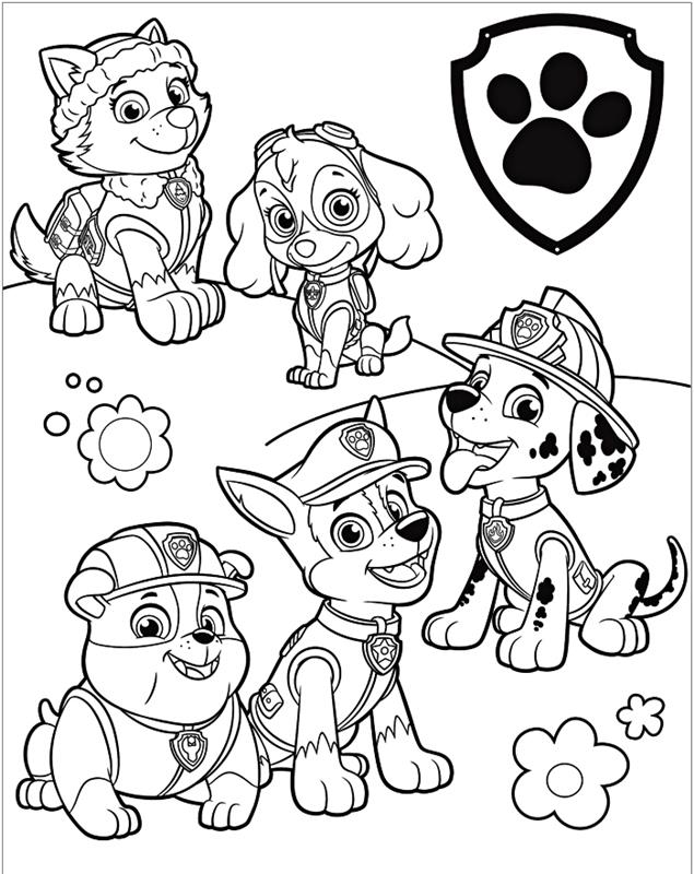 nemokami „Paw Patrol“ dažymo puslapiai, spalvinimo piešinys su „Paw Patrol“ personažais