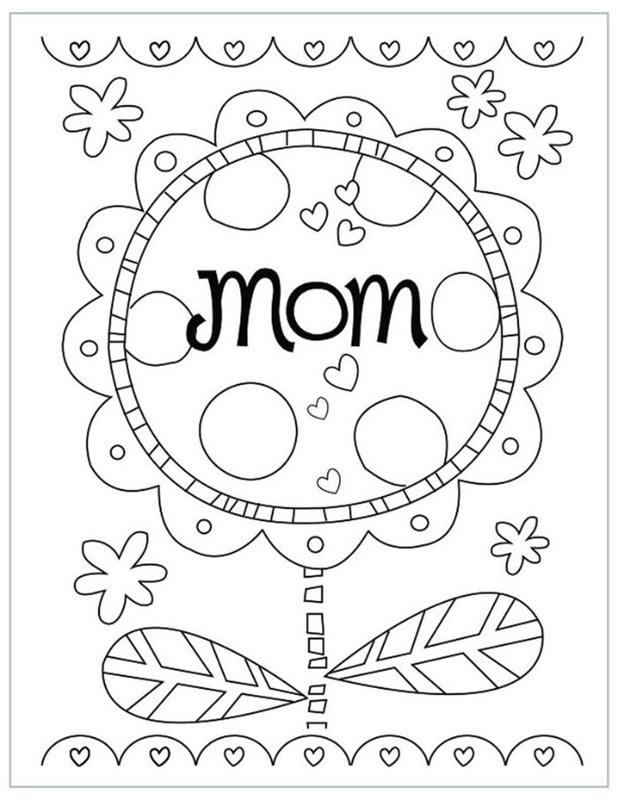 cvet z besedo mama v sredini na belem ozadju, brezplačna stran za pobarvanje, čestitka za materinski dan