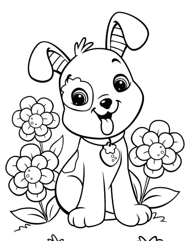Enostavne pobarvanke za pse s cvetjem, preproste ideje za risanje za tiskanje in barvanje
