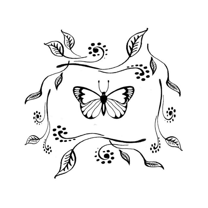 Drugelis centre gyvūnų piešinys, lengvas spalvotas drugelio piešimo įkvėpimas