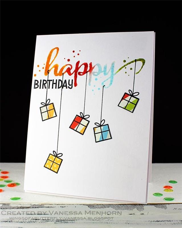 Enostavno oblikovanje voščilnice za rojstni dan z darilnimi škatlami, zapišite rojstni dan z akvarelno barvo