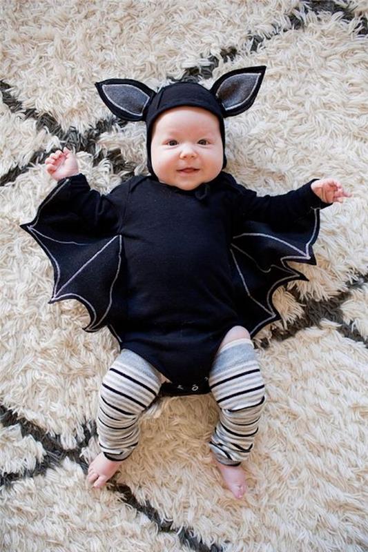 Kostum netopirja za noč čarovnic za dojenčka, obleči se za noč čarovnic kot netopir, ideja kostuma za dojenčka