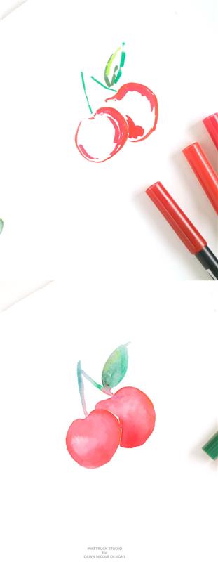 Disegno di ciliegie, disegni belli ma facili, disegno con colori acquarello