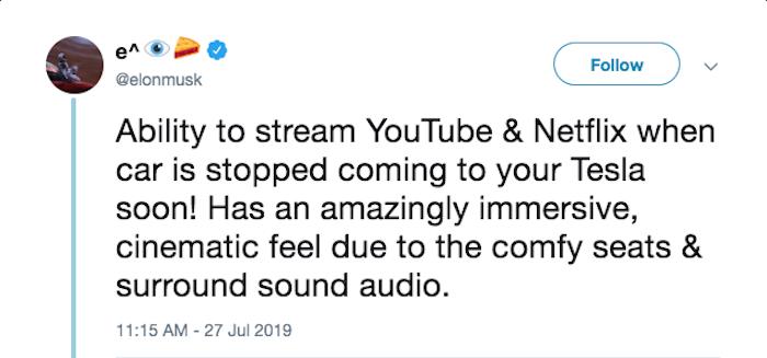 Po besedah ​​Elona Muska bosta Netflix in Youtube kmalu na voljo v avtomobilih Tesla