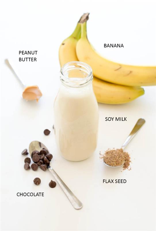 gurmanski, a zdrav smoothie zajtrk z beljakovinami z arašidovim maslom in sojinim mlekom, seznam sestavin