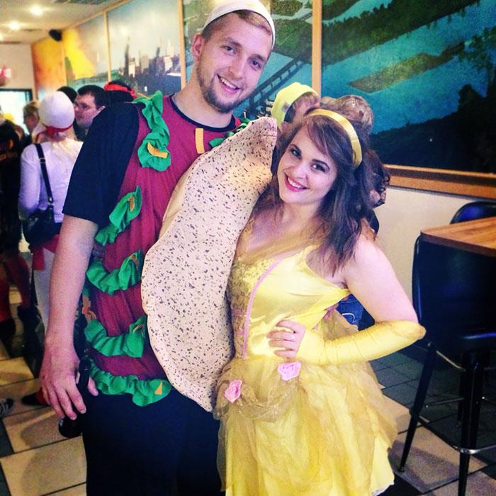 Taco Belle linksmas poros kostiumas, juokingas kostiumas, naminis Helovino kostiumas